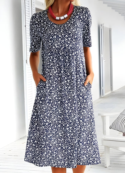 Brinley - Chic Everyday Dress with Floral Print and Round Neckline for women