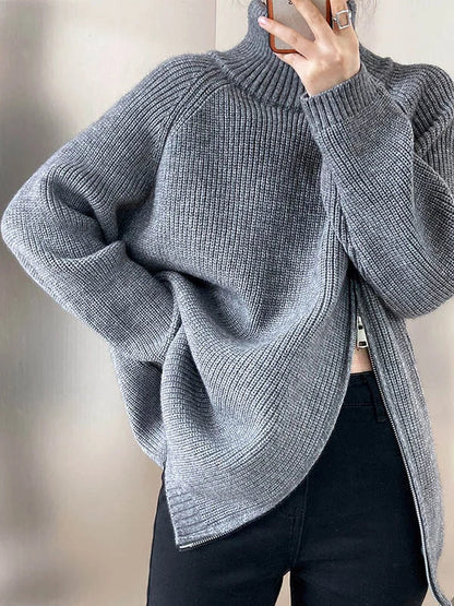 Women's Oversized Turtleneck Jumper with Side Zipper | Ideal for Autumn/Winter