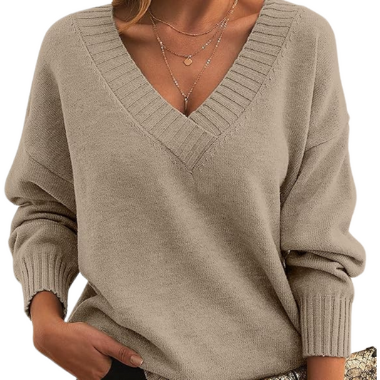 Zandra  - Sophisticated V-Neck Knit Sweater for Women