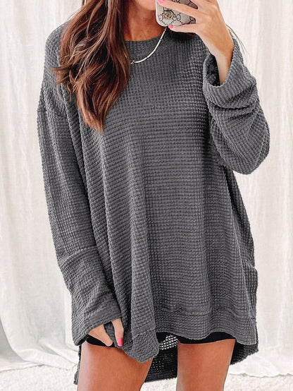 Women's Loose Fit Cashmere Knit Round Neck Jumper with Slits | Ideal for Autumn/Winter