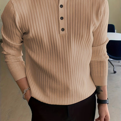 Men's Comfortable Ribbed Jumper with Buttons | Ideal for Autumn/Winter