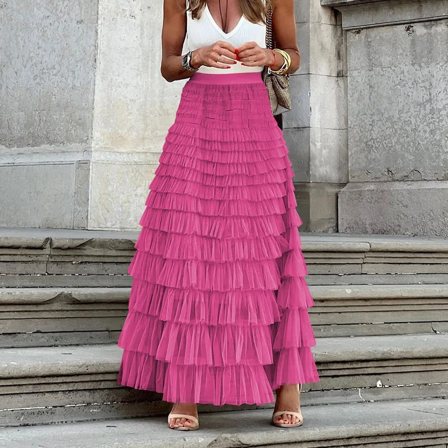 Bentley - Elegant Pleated Maxi Skirt with Ruffles for Women