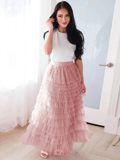 Bentley - Elegant Pleated Maxi Skirt with Ruffles for Women