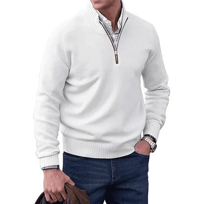 Men's Elegant Ribbed Cuff Hem Half-Zip Jumper | Ideal for Autumn/Winter