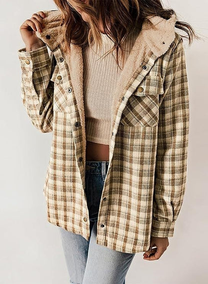 Carole - Elegant & Cozy Plaid Wool Jacket Vest with Hood for Women