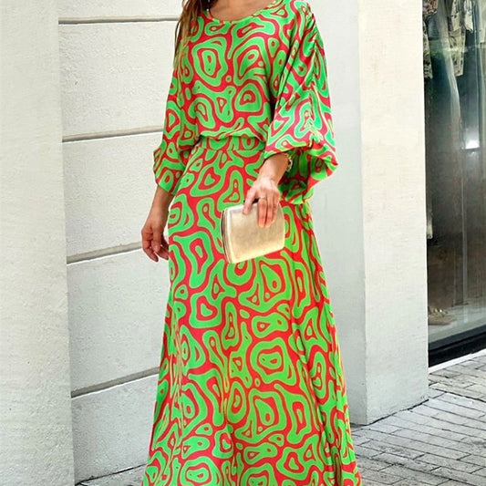 Brenna - Vibrant Flowy Maxi Dress with Abstract Print