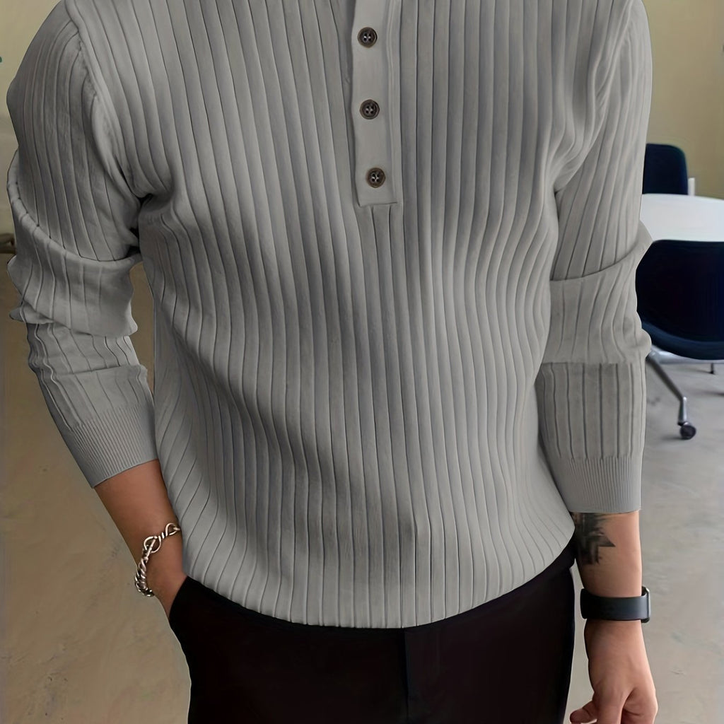 Men's Comfortable Ribbed Jumper with Buttons | Ideal for Autumn/Winter