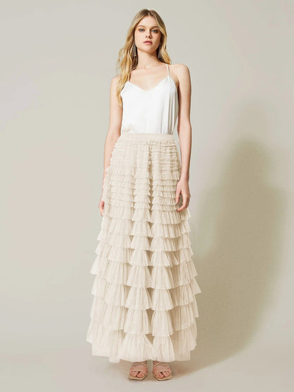 Bentley - Elegant Pleated Maxi Skirt with Ruffles for Women