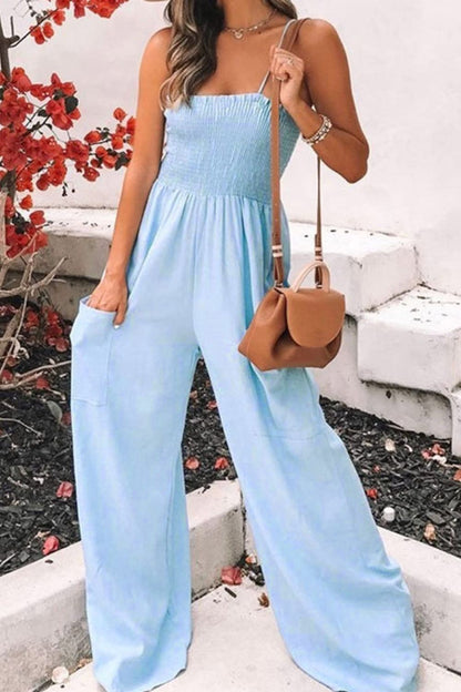 Women's Casual Sleeveless Summer Jumpsuit with Smoke Upper and Pockets | Ideal for Spring/Summer