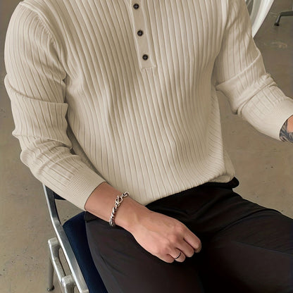 Men's Comfortable Ribbed Jumper with Buttons | Ideal for Autumn/Winter