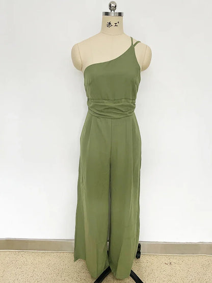 Caroline - Elegant Backless Wide-Leg Jumpsuit – Double Strap Waist-Pleated Design