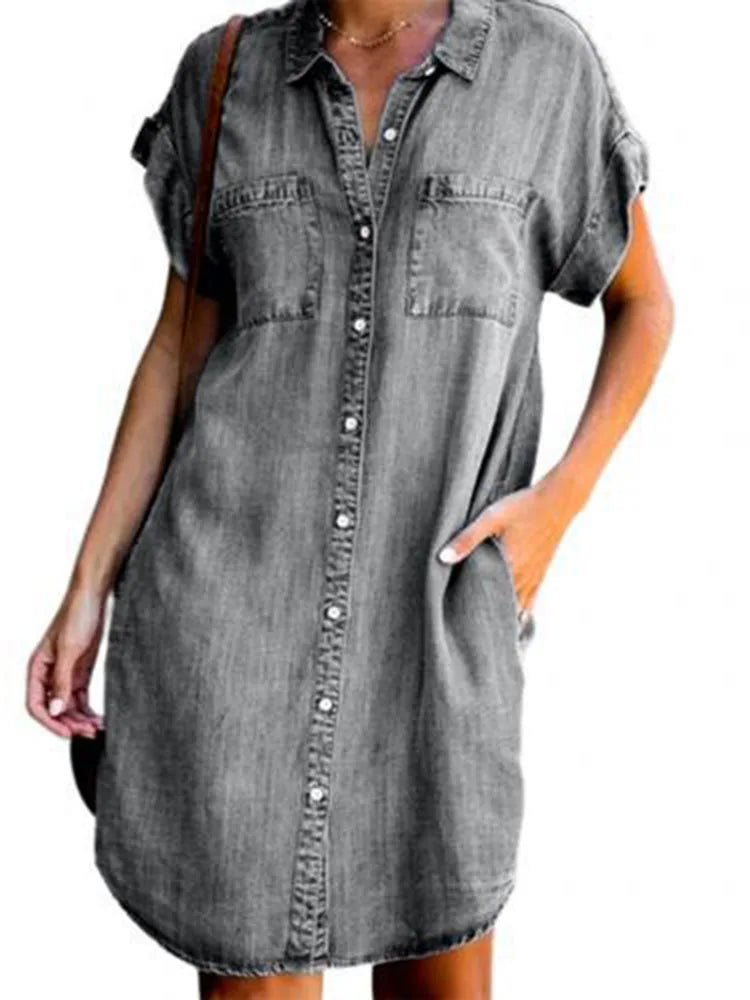 Bernadette - Short-Sleeve Retro Denim Dress  for Women