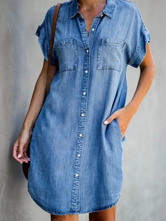 Bernadette - Short-Sleeve Retro Denim Dress  for Women