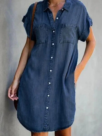 Bernadette - Short-Sleeve Retro Denim Dress  for Women