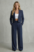 Rosalind | Pinstripe Co-Ord Set Tailored Cropped Blazer & Wide-Leg Trousers for Women
