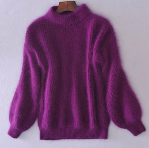 Women's Loose Knitted Plain Cashmere Turtleneck Jumper | Ideal for Autumn/Winter