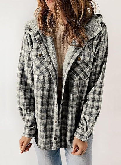 Carole - Elegant & Cozy Plaid Wool Jacket Vest with Hood for Women