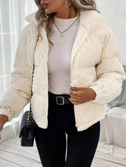 Elegant Short Beige Puffer Winter Jacket for Women | Ideal for Winter