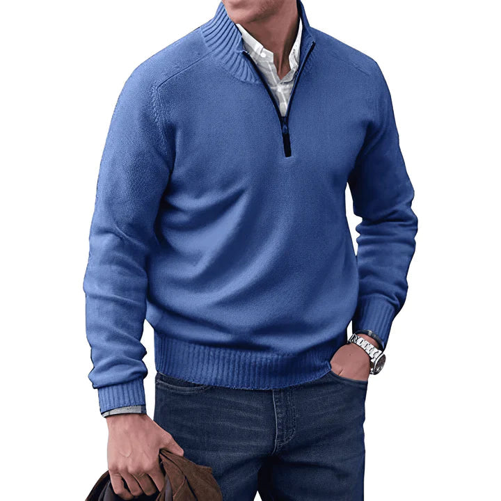 Men's Elegant Ribbed Cuff Hem Half-Zip Jumper | Ideal for Autumn/Winter