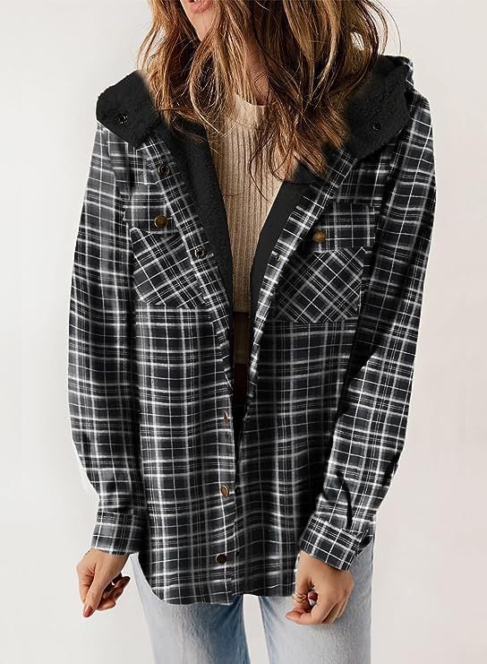 Carole - Elegant & Cozy Plaid Wool Jacket Vest with Hood for Women