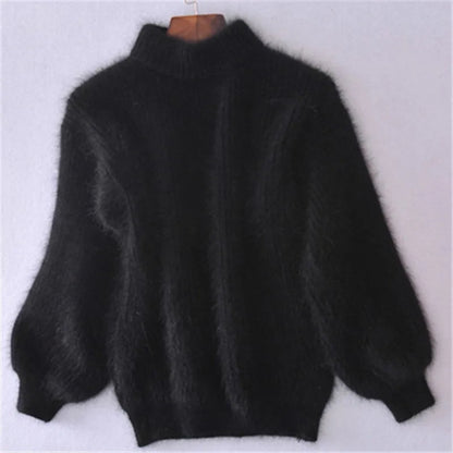 Women's Loose Knitted Plain Cashmere Turtleneck Jumper | Ideal for Autumn/Winter