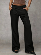 High Waist Wide Leg Trousers with Belt Loops and Slant Pockets