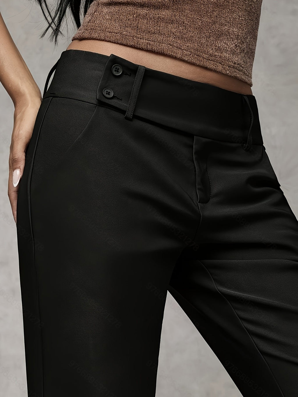 High Waist Wide Leg Trousers with Belt Loops and Slant Pockets