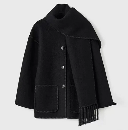 Daniella - Elegant Single-Breasted Coat With Fringe And Shawl Collar for Women