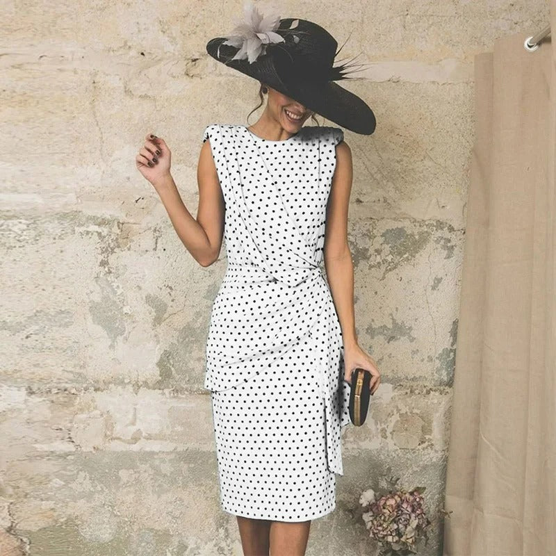 Bea - Sophisticated Midi Dress with a Playful Polka Dot Design for Women