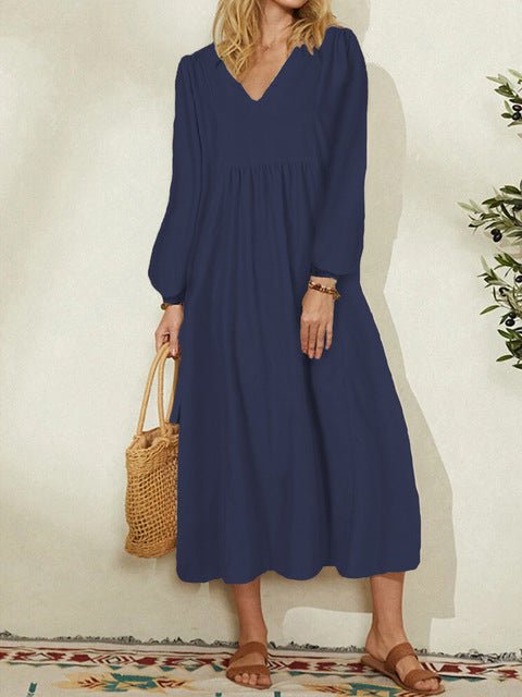 Coraline - Timeless Long Dress with Flattering V-Neck Line for Women