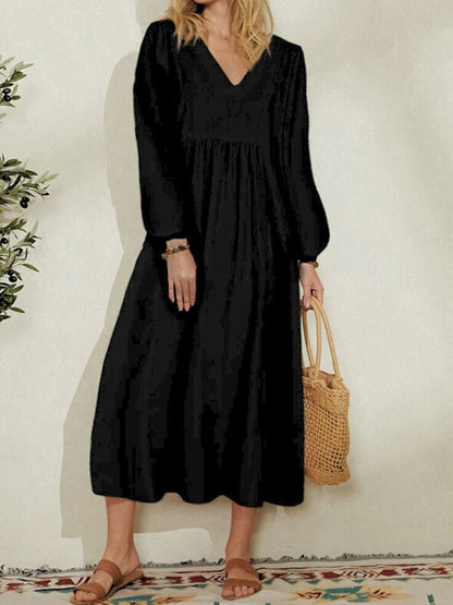 Coraline - Timeless Long Dress with Flattering V-Neck Line for Women