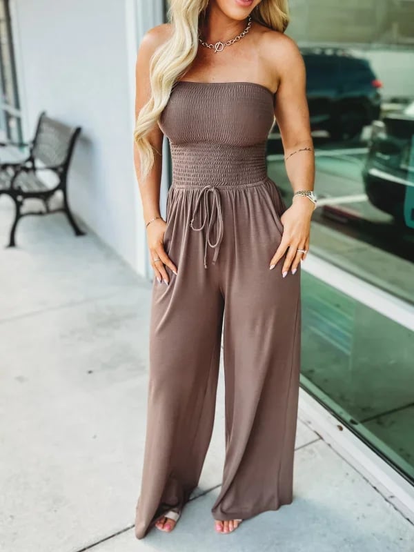 Bethany - Cozy Off-Shoulder Jumpsuit with Wide Legs and Drawstring