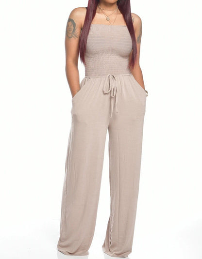 Bethany - Cozy Off-Shoulder Jumpsuit with Wide Legs and Drawstring