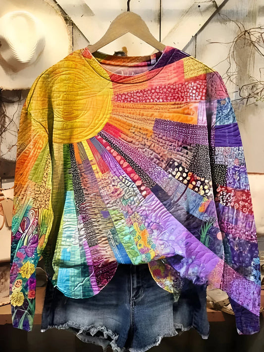 Millicent - Women's Colorful Sun Collage Sweatshirt