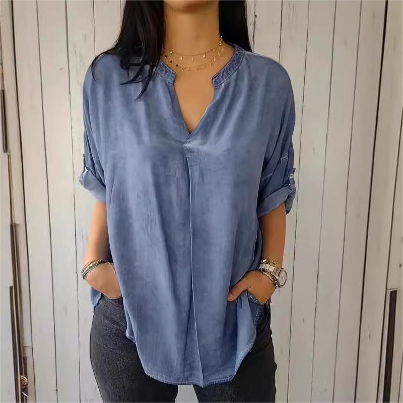 Rosemarie - Casual Lightweight V-Neck Shirt in Solid Color for Women