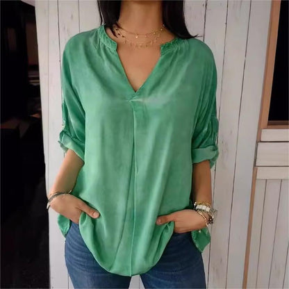 Rosemarie - Casual Lightweight V-Neck Shirt in Solid Color for Women