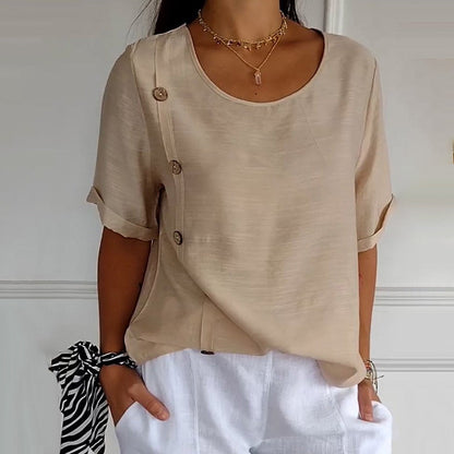 Martha - Chic Linen Blouse with Side Buttons for Women