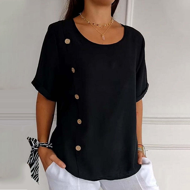 Martha - Chic Linen Blouse with Side Buttons for Women