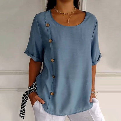 Martha - Chic Linen Blouse with Side Buttons for Women