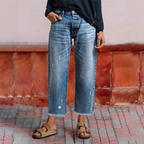 Women's Retro Straight-Leg Cropped Jeans | Soft Comfort Stretch Denim Jeans