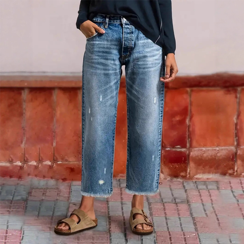Women's Retro Straight-Leg Cropped Jeans | Soft Comfort Stretch Denim Jeans