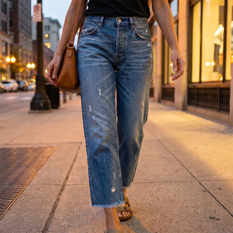 Women's Retro Straight-Leg Cropped Jeans | Soft Comfort Stretch Denim Jeans