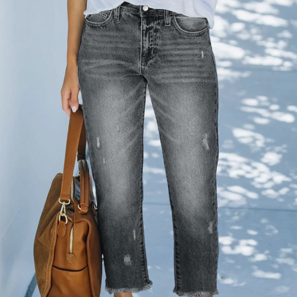 Women's Retro Straight-Leg Cropped Jeans | Soft Comfort Stretch Denim Jeans