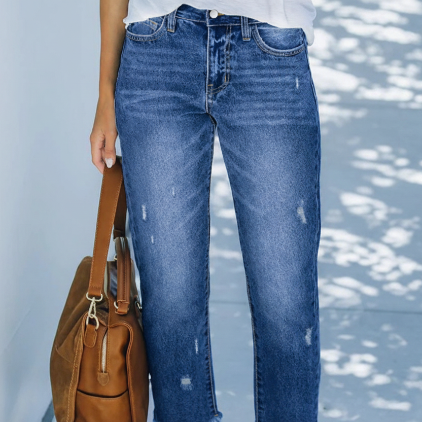 Women's Retro Straight-Leg Cropped Jeans | Soft Comfort Stretch Denim Jeans