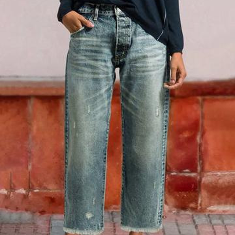 Women's Retro Straight-Leg Cropped Jeans | Soft Comfort Stretch Denim Jeans