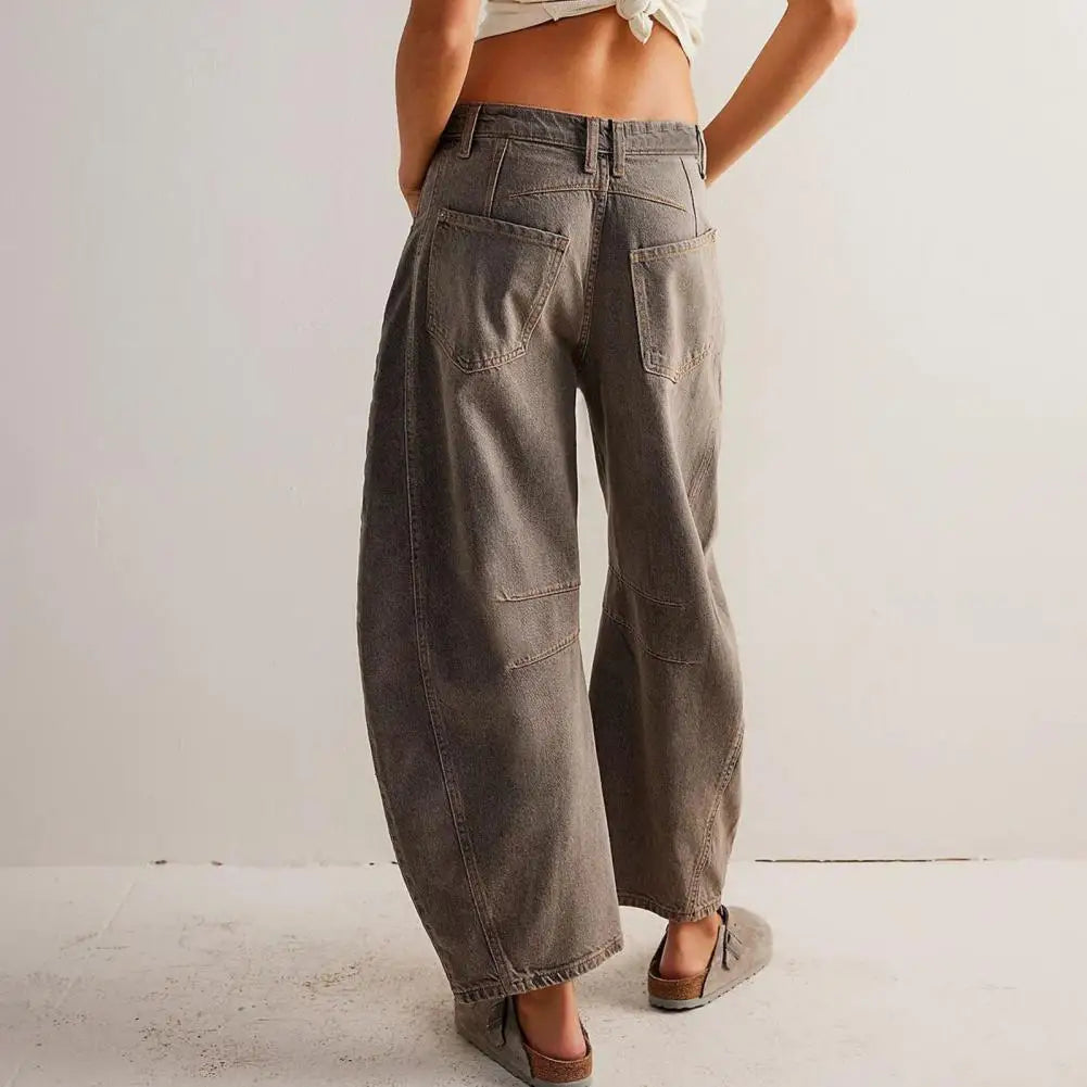 Beth | Relaxed Barrel-Leg Denim Jeans, Mid-Rise Ankle Crop