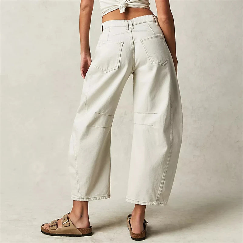 Beth | Relaxed Barrel-Leg Denim Jeans, Mid-Rise Ankle Crop