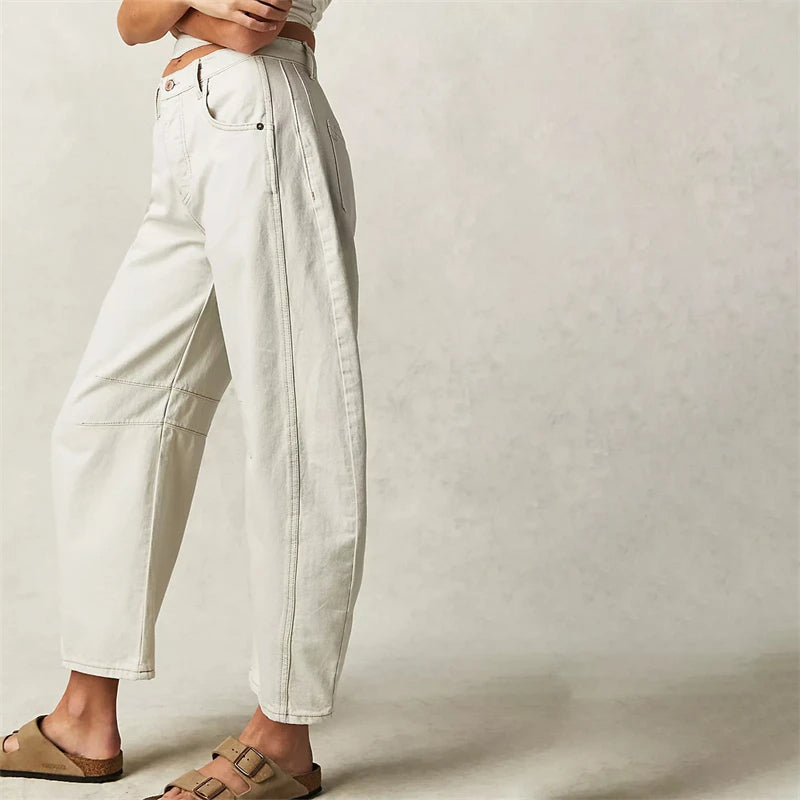 Beth | Relaxed Barrel-Leg Denim Jeans, Mid-Rise Ankle Crop