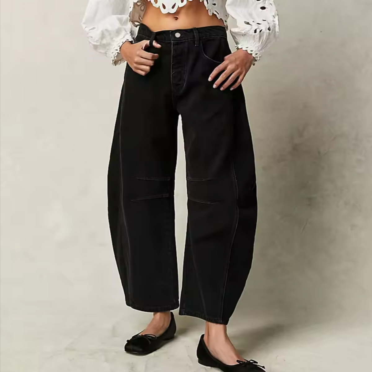 Beth | Relaxed Barrel-Leg Denim Jeans, Mid-Rise Ankle Crop