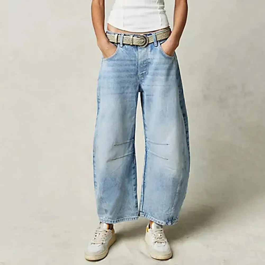 Beth | Relaxed Barrel-Leg Denim Jeans, Mid-Rise Ankle Crop